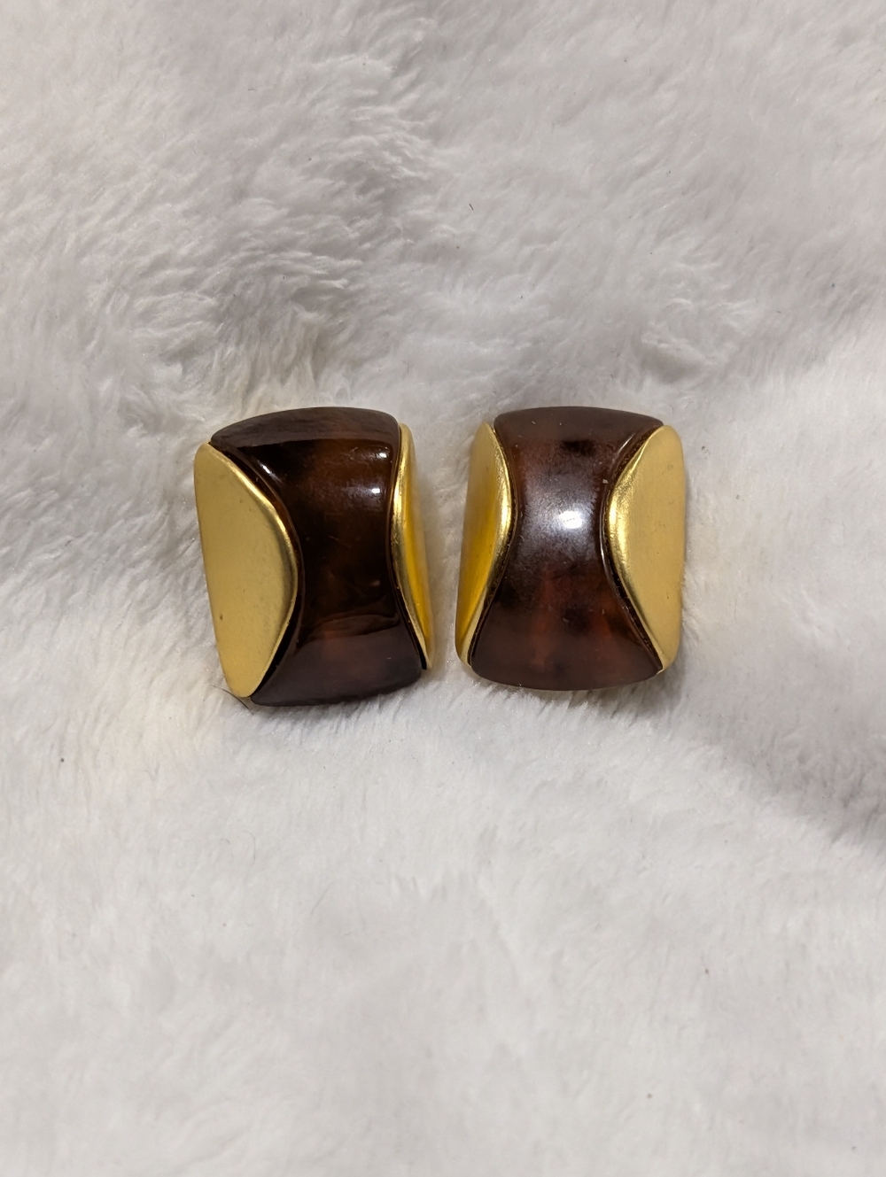 Vintage Givenchy Gold Tone Faux Tortoiseshell Clip On Earrings